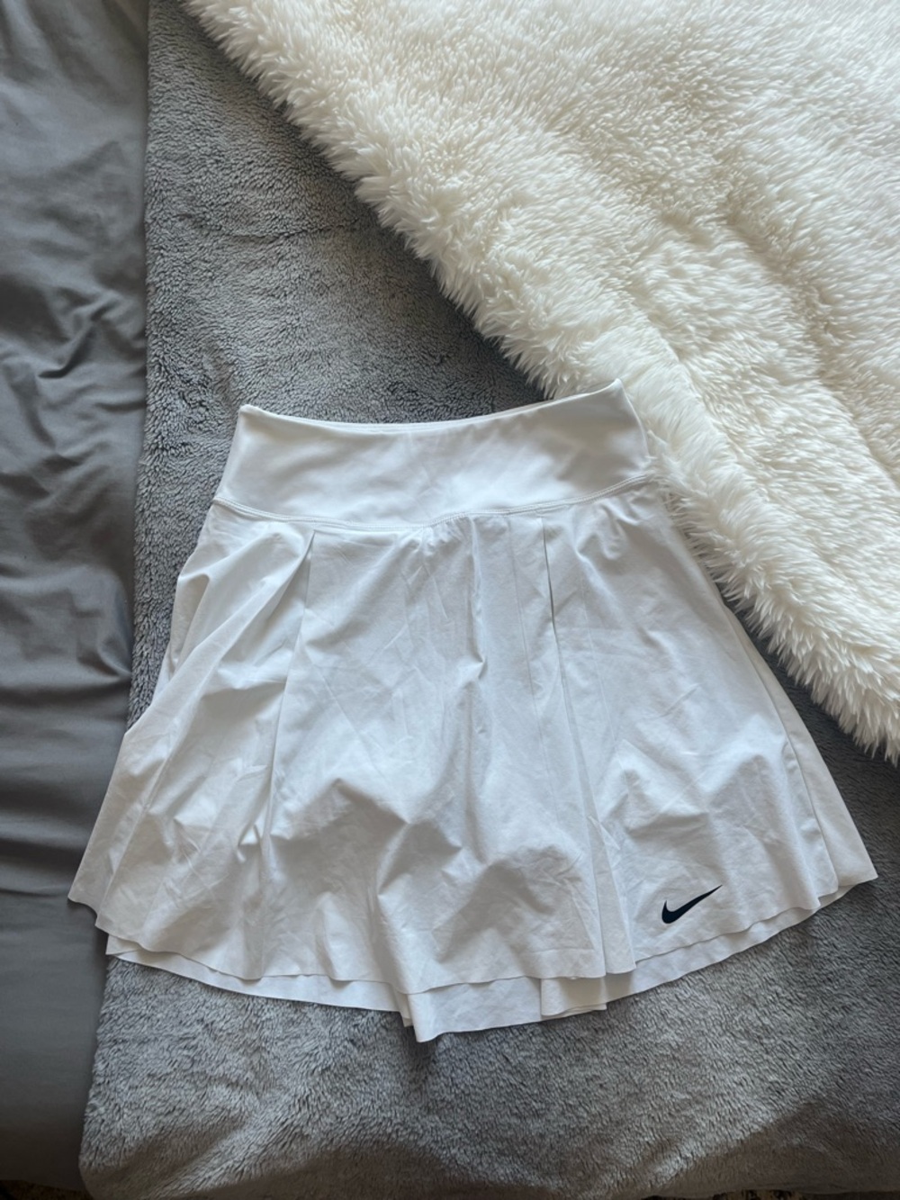 Nike White Pleated Tennis Skort with Black Swoosh